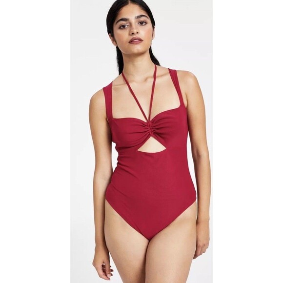 NWT Bar III Red Bodysuit Cutout Sweetheart Neck Sexy Sz Small - Picture 1 of 9